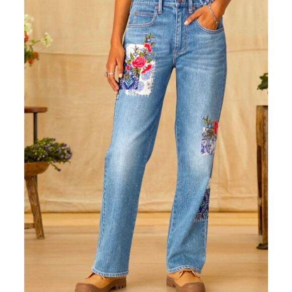 Sundance Embroidered Jeans Elise Patchwork Jeans - Picture 1 of 9